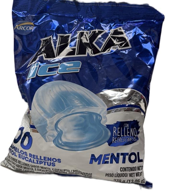 1 Bolsa De Alka Ice Caramelo Relleno Refrescante Sabor mentol y eucalipto 100 und bolsa azul