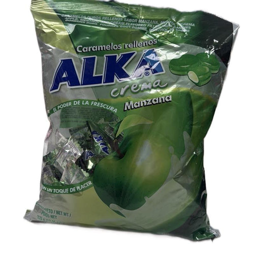 1 Bolsa De Alka Ice Caramelo Rellenos sabor manzana ,mentol,Y crema 100und