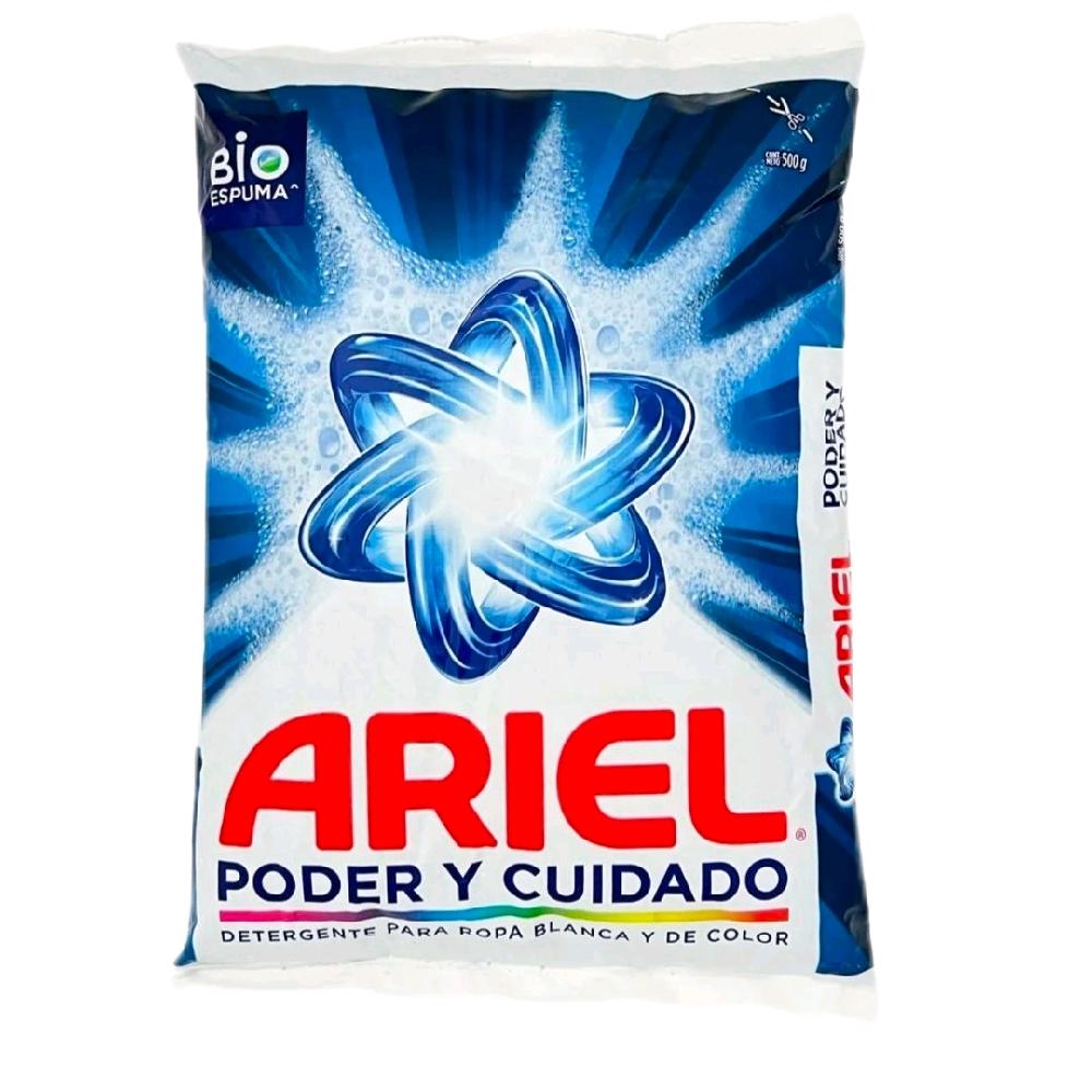 2 Bolsas de Ariel Poder y Cuidado Detergente para ropa Blanca y de Color 500g - Tackles Tough Stains ,Grime and grease Effortlessly but gentle on all Household surfaces
