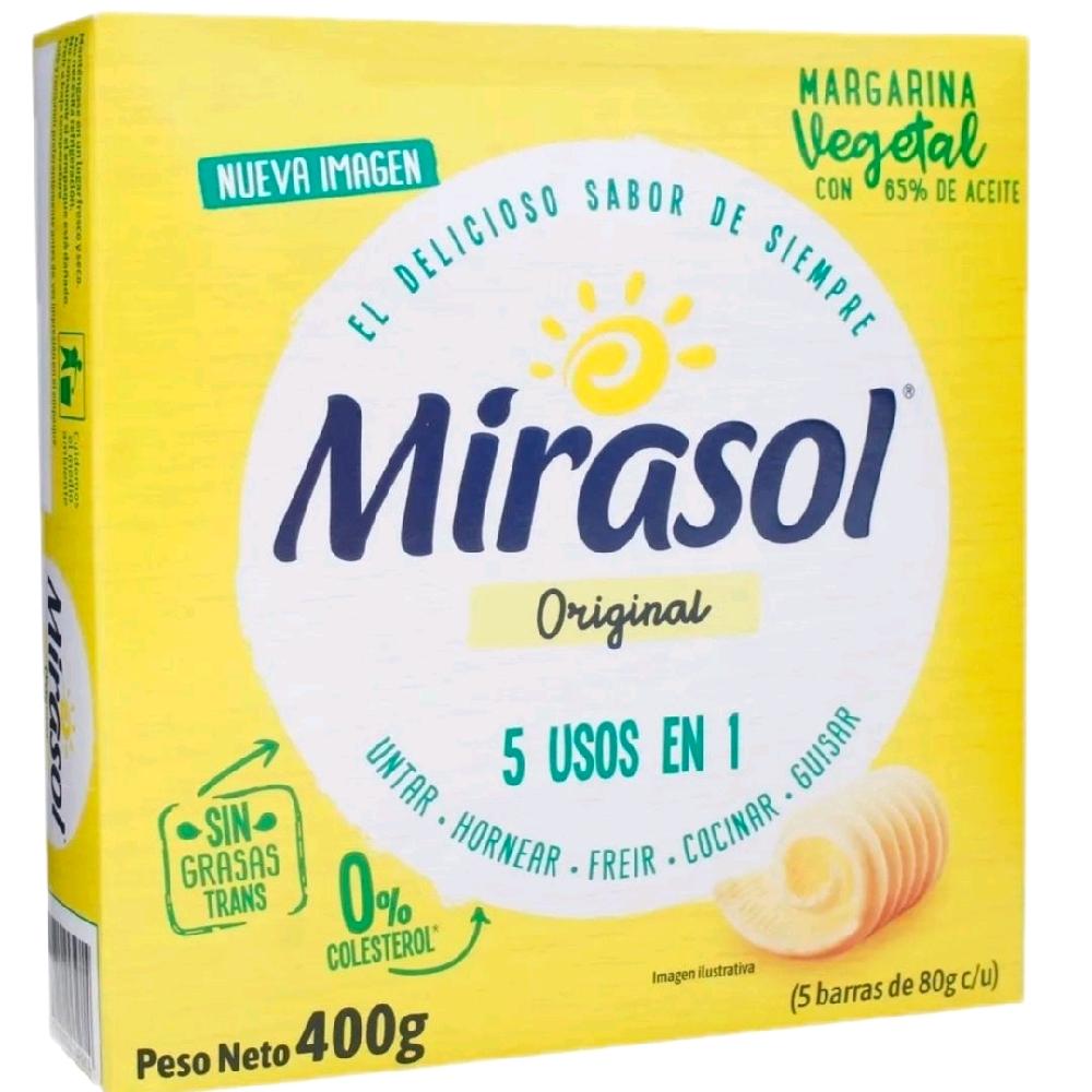 1 Caja de Margarina Mirasol con 5 barras 80g c/u = 400g