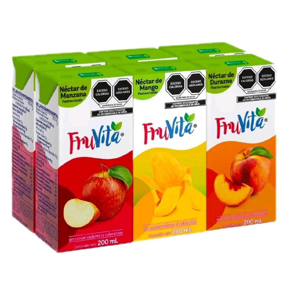 6 Pack Jugos Fruvita Mix 3Sabores Durazno,Manzana y Mango 200ml c/u
